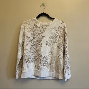 Vintage M/M long sleeve pullover sweatshirt white tan pastel cottagecore floral